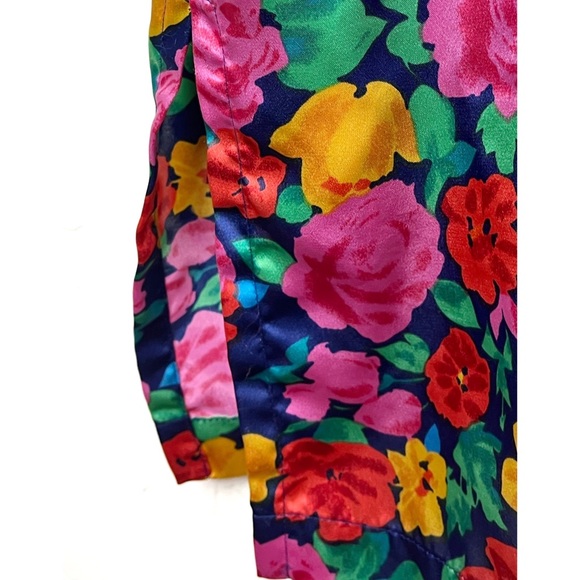 Vintage Victoria Gold Label Secret Robe Satin Floral One Size Blue Green Red Pin - Picture 3 of 6